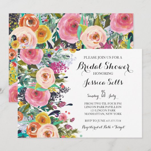 Bright Floral Bruids douche Uitnodiging (Voorkant / Achterkant)