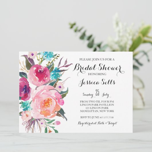 Bright Floral Bruids douche Uitnodiging (Staand voorkant)
