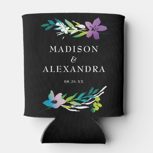 Bright Floral Bruiloft Namen & Datum Blikjeskoeler (Achterkant)