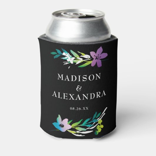 Bright Floral Bruiloft Namen & Datum Blikjeskoeler (Blikje Achterkant)