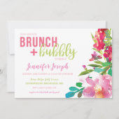 Bright Floral Brunch en Bubble Invitation Kaart (Voorkant)