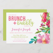 Bright Floral Brunch en Bubble Invitation Kaart (Voorkant / Achterkant)