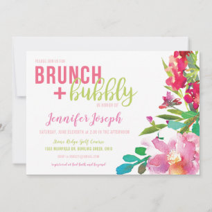 Bright Floral Brunch en Bubble Invitation Kaart