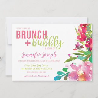 Bright Floral Brunch en Bubble Invitation Kaart