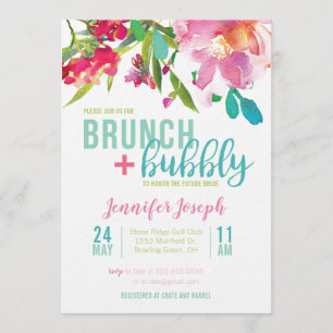 Bright Floral Brunch en Bubble Invitation Kaart