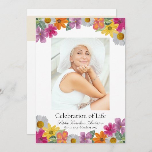 Bright Floral Celebration of Life Program Kaart (Voorkant / Achterkant)