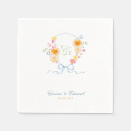 Bright Floral Crest Monogram Spring Wedding Servet