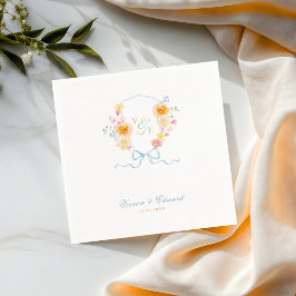 Bright Floral Crest Monogram Spring Wedding Servet