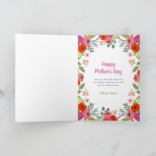 Bright Floral Custom Moederdag fotokaart Kaart (Binnen)