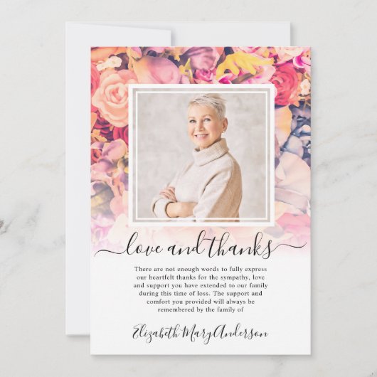 Bright Floral Dank u Verdieping Foto Bedankkaart (Voorkant)
