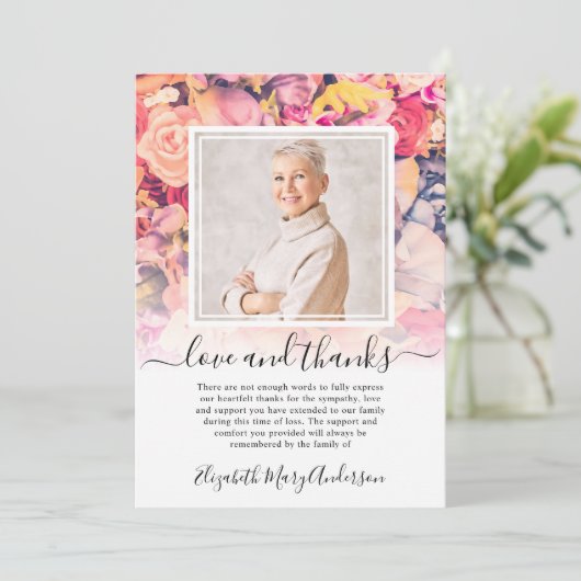 Bright Floral Dank u Verdieping Foto Bedankkaart (Staand voorkant)