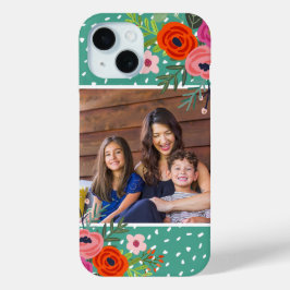Bright Floral en Stippen Custom Foto iPhone 15 Case
