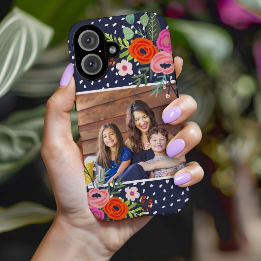 Bright Floral en Stippen Custom Foto Case-Mate iPhone Case