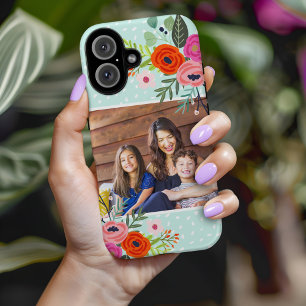 Bright Floral en Stippen Custom Foto iPhone 16 Hoesje