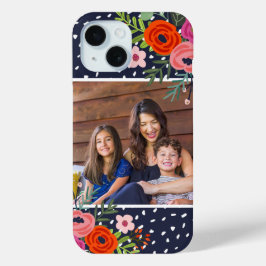 Bright Floral en Stippen Custom Foto iPhone 15 Case