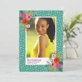 Bright Floral Foto Afstudeerfeest Uitnodiging (Staand voorkant)