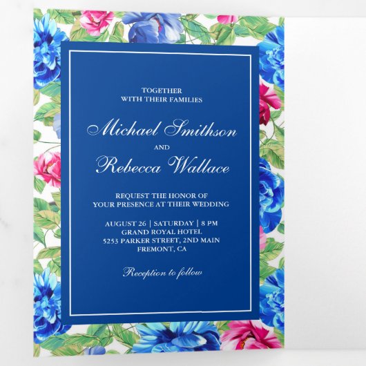 Bright Floral Garden Foto bruiloft Drieluik Uitnodiging (Binnenzijde eerst)