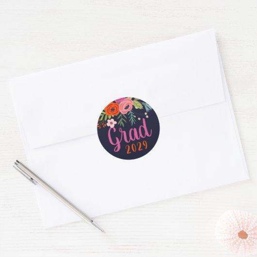 Bright Floral Graduation Ronde Sticker (Envelop)
