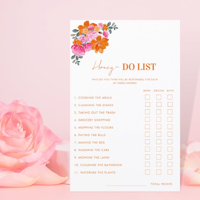 Bright Floral Honey Do List Vrijgezellenfeest spel (Creator heeft geüpload)