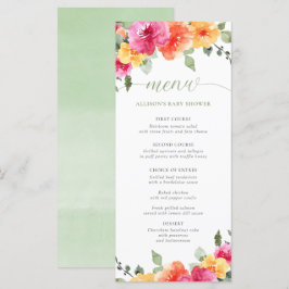 Bright floral hot roze sinaasappel baby shower men programmakaart