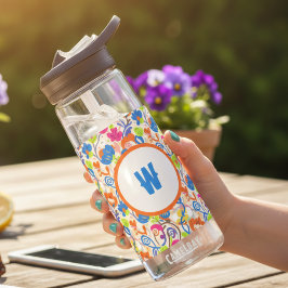 Bright Floral Initial Water Bottle Waterfles