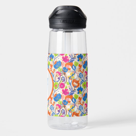 Bright Floral Initial Water Bottle Waterfles (Achterkant)