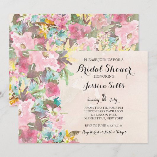 Bright Floral Invitation Kaart (Voorkant / Achterkant)