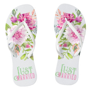 Bright Floral "Just Married" Summer Teenslippers