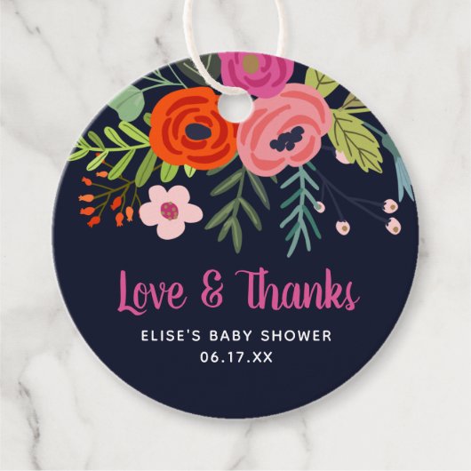 Bright Floral Love en Bedankt Baby shower Bedankjes Labels (Voorkant)