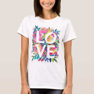 Bright Floral LOVE Typografie T-shirt – Kleurrijke
