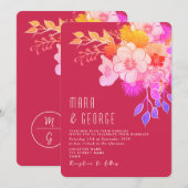 Bright Floral Magenta Huwelijksuitnodiging Kaart (Voorkant / Achterkant)