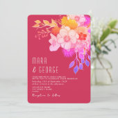 Bright Floral Magenta Huwelijksuitnodiging Kaart (Staand voorkant)