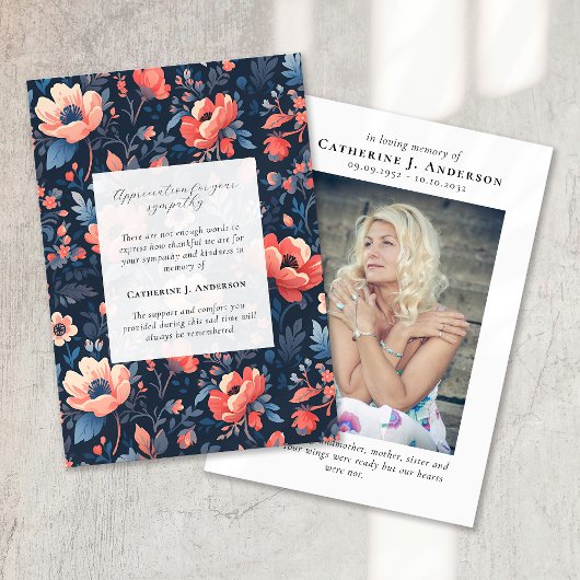 Bright Floral Memorial Foto Sympathy Begrafenis Bedankkaart
