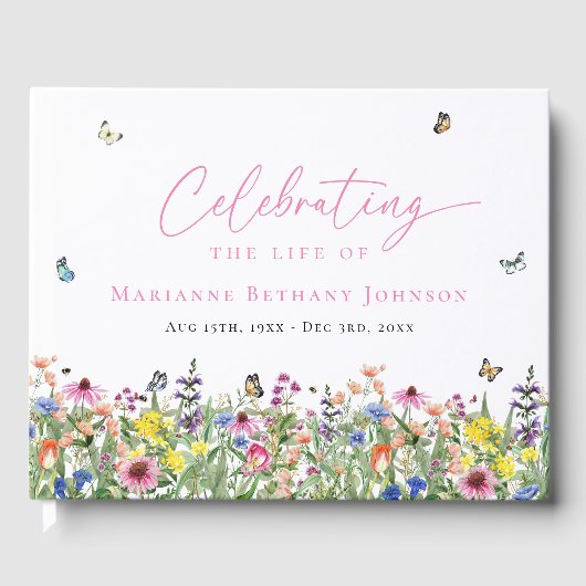 Bright Floral Memorial viering van het leven Gastenboek (Voorkant)