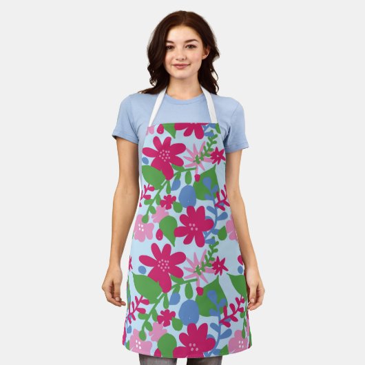 Bright Floral met lichte blauwe achtergrond Schort (Gedragen)