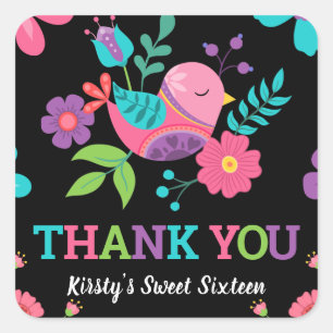 Bright Floral Mexican Fiesta Sweet Sixteen Vierkante Sticker