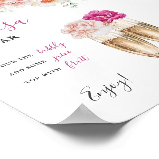 Bright Floral Mimosa Bar Vrijgezellenfeest Tafelbo Poster (Hoek)