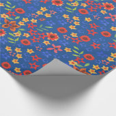 Bright Floral miniprint op blauw inpakpapier (Hoek)