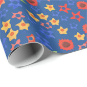 Bright Floral miniprint op blauw inpakpapier (Rol Hoek)