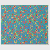 Bright Floral Miniprint op Blauwgroen inpakpapier (Vlak)