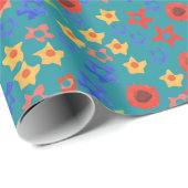 Bright Floral Miniprint op Blauwgroen inpakpapier (Rol Hoek)