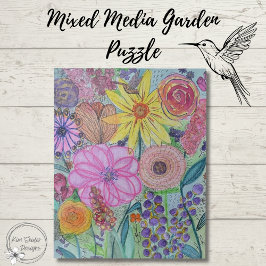 Bright Floral Mixed Media Originele kunst Legpuzzel