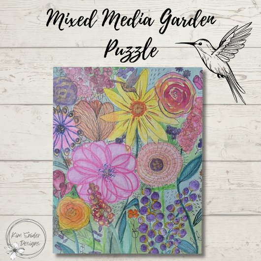 Bright Floral Mixed Media Originele kunst Legpuzzel