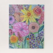Bright Floral Mixed Media Originele kunst Legpuzzel (Verticaal)
