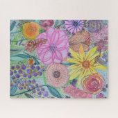Bright Floral Mixed Media Originele kunst Legpuzzel (Horizontaal)