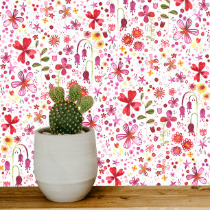 Bright Floral Modern Waterverf Wildflower Behang