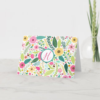 Bright Floral Monogram Bedankkaart