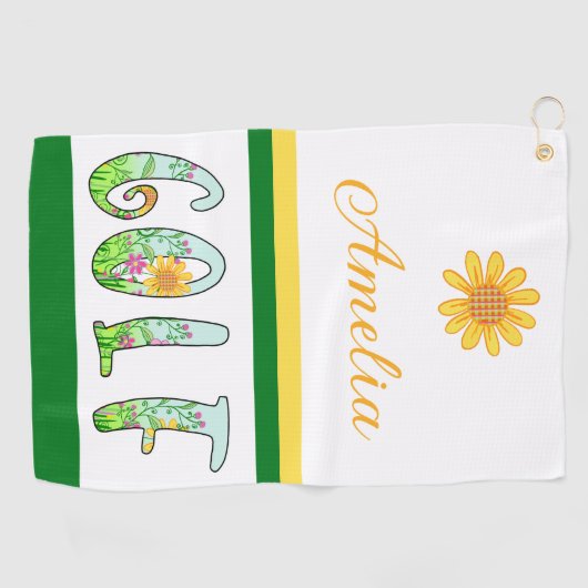 Bright Floral Monogram Golfhanddoek (Horizontaal)