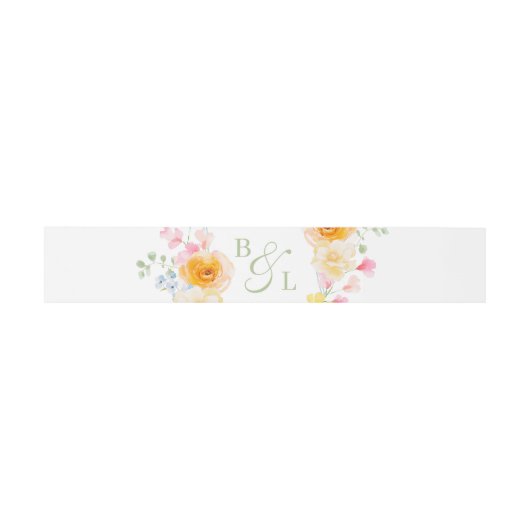 Bright Floral Monogram Spring Wedding Uitnodigingen Wikkel (Vlak)