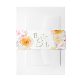 Bright Floral Monogram Spring Wedding Uitnodigingen Wikkel